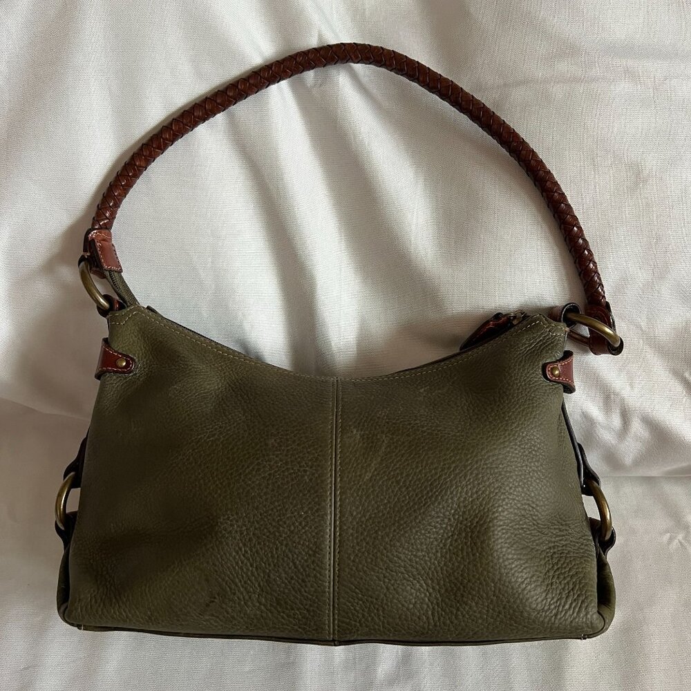SOLD!!! Fossil Olive Green Leather Shoulder Bag With Braided Brown Strap - Picture 2 of 4